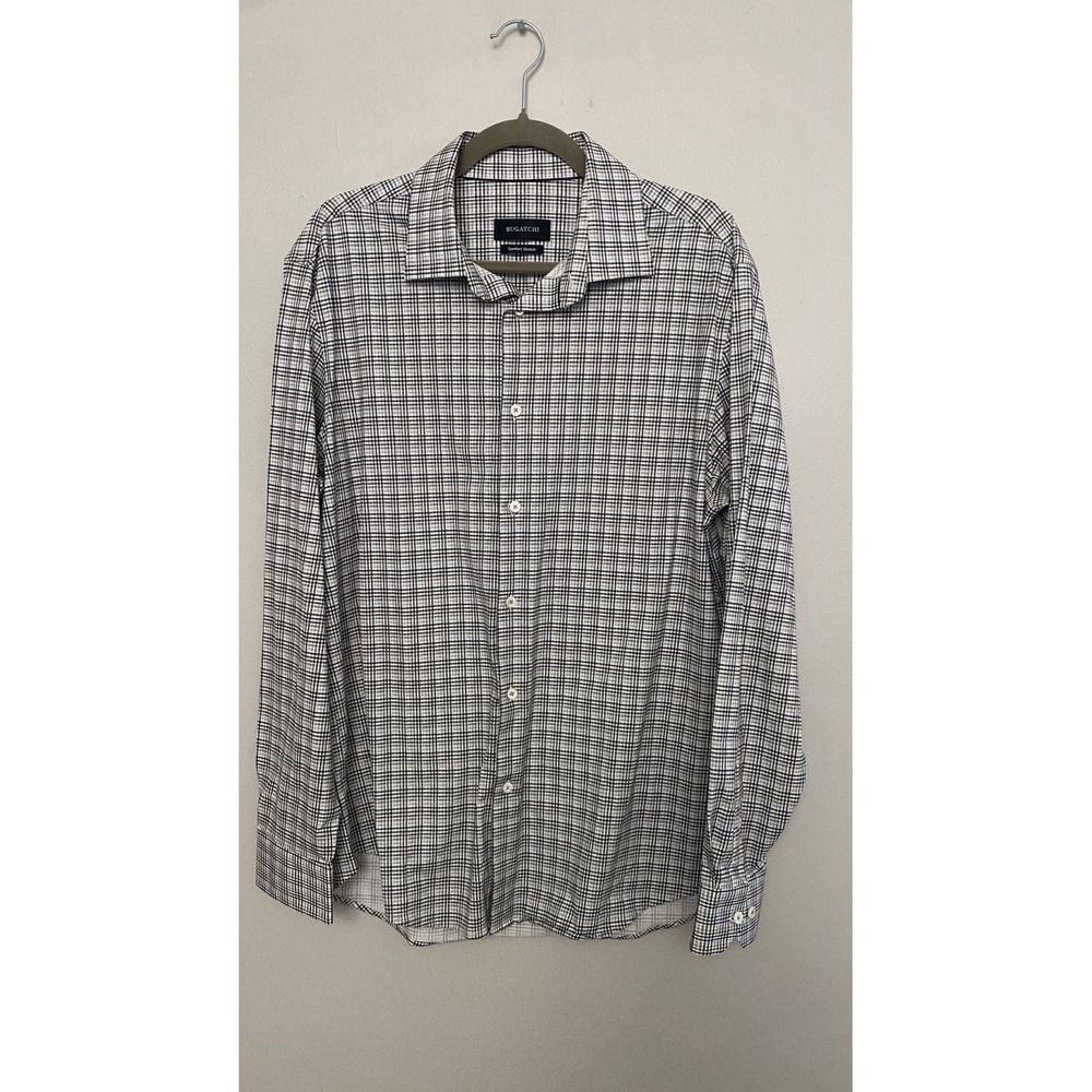 Bugatchi Mens Button Up Shirt Size Large Comfort Stretch Long Sleeve Check Plaid